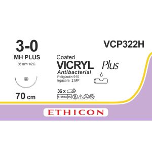 Vicryl Plus violet gecoat 3-0, MH Plus naald, VCP322H, 36 stuks