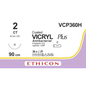 Vicryl Plus violet gecoat 2-0, CT naald, VCP360H, 36 stuks