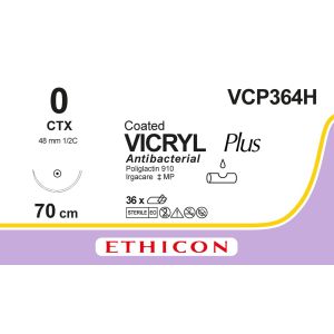 Vicryl Plus gecoat violet 0, CTX naald, VCP364H, 36 stuks