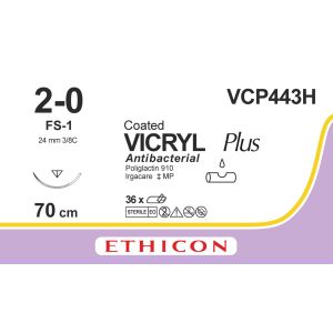Vicryl Plus ongekleurd gecoat 2-0, FS-1 naald, VCP443H, 36 stuks