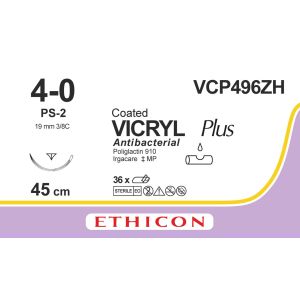Vicryl Plus gecoat ongek. 4-0, PS-2 PRIME naald, VCP496ZH, 36 st.