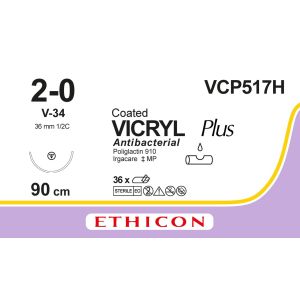 Vicryl Plus gecoat violet 2-0, V-34 naald, VCP517H, 36 stuks