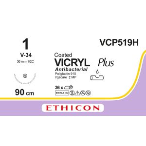 Vicryl Plus gecoat violet 1, V-34 naald, VCP519H, 36 stuks