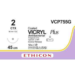 Vicryl Plus gecoat violet 2, CTX CR naald, VCP755G, 12 stuks