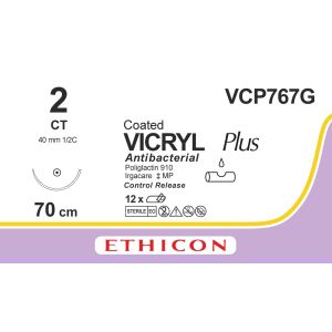 Vicryl Plus gecoat violet 2, CT CR naald, VCP767G, 12 stuks