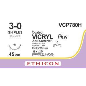 Vicryl Plus gecoat violet 3-0, SH PLUS CR naald, VCP780H, 36 stuks