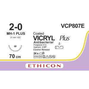 Vicryl Plus gecoat violet 2-0, MH-1 PLUS CR naald, VCP807E, 24 st.