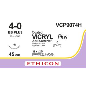 Vicryl Plus gecoat violet 4-0, BB PLUS naald, VCP9074H, 36 stuks