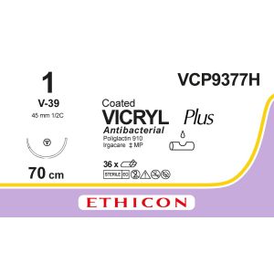 Vicryl Plus gecoat violet 1, V-39 naald, VCP9377H, 36 stuks