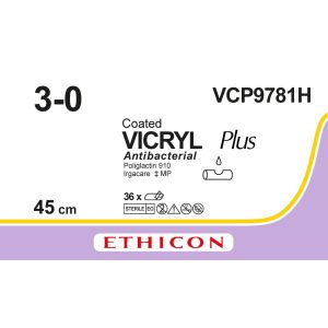 Vicryl Plus ongekleurd 3-0, VCP9781H zonder naald, 36 stuks