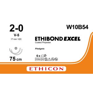 Ethibond Excel groen/wit 2-0, V-5 +10SC PLDGT FRM naald, W10B54, 6 stuks