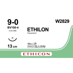 Ethilon zwart 9-0, BV100-4 naald, W2829, 12 stuks