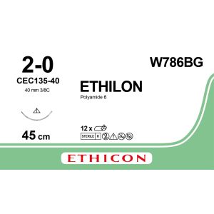 Ethilon zwart 2-0, CEC135-40 naald, W786BG, 12 stuks