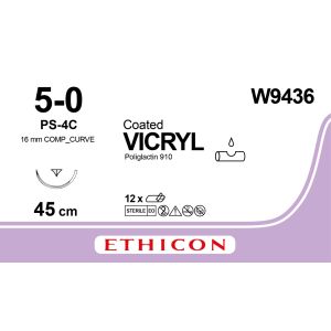 Vicryl ongekleurd gecoat 5-0, PS-4C PRM naald, W9436, 12 stuks