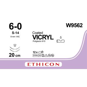 Vicryl gecoat gevlochten violet 6-0, S-14 naald, W9562, 12 stuks