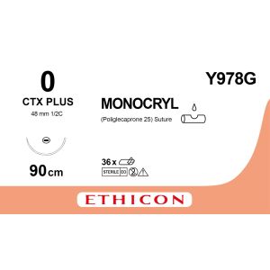 Monocryl violet 0, CTX PLUS naald, Y978G, 12 stuks