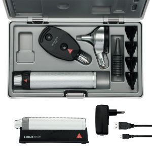 HEINE BETA 200 LED diagnostiekset: BETA 200 LED oftalmoscoop, BETA 200 LED F.O. otoscoop, BETA4 USB oplaadbaar handvat 3,5 V, USB-kabel en E4-USB plug-in voeding (A-132.28.388)