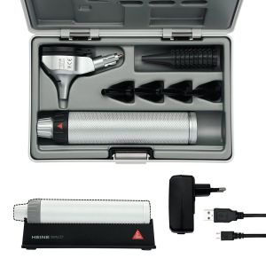 HEINE BETA 200 LED F.O. otoscoopset 3,5 V met BETA4 USB-oplaadbaar handvat, USB-snoer, plug-in voeding en harde koffer