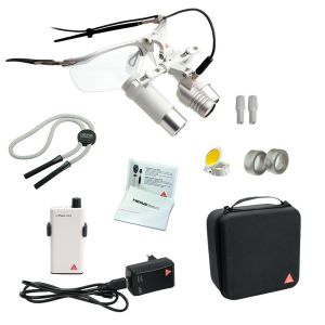 HEINE LoupeLight2 LED loeplamp met HRP binoculaire loep 6x op 340 mm op S-FRAME bril, complete set