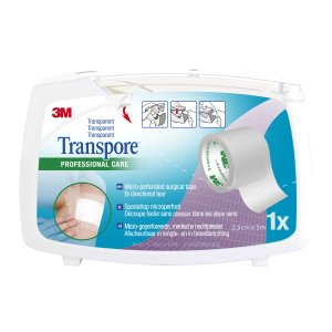 3M Transpore hechtpleister op dispenser 5 m x 2,5 cm, 6 rollen