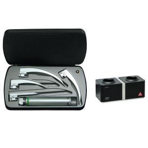HEINE Classic+ F.O. laryngoscoopset F-120 met standaard F.O.4 NT XHL oplaadhandvat 3,5 V Li-ion en NT4 tafellader