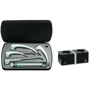 HEINE Classic+ F.O. laryngoscoopset F-120 met standaard F.O.4 LED NT oplaadhandvat 3,5 V Li-ion en NT4 tafellader
