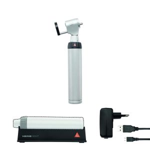 HEINE G100 LED spleetverlichtingskop kit met BETA4 USB oplaadbaar handvat, USB-kabel en E4-USB plug-in voeding