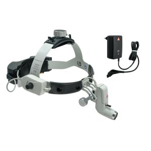 HEINE ML4 LED UNPLUGGED voorhoofdlamp op Professional L hoofdband met mPack UNPLUGGED en plug-in transformator UNPLUGGED