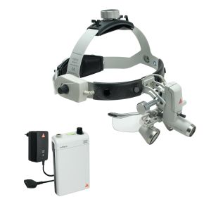 HEINE ML4 LED voorhoofdlamp met HR binoculaire loep 2,5x op 420 mm werkafstand met S-GUARD spatbescherming