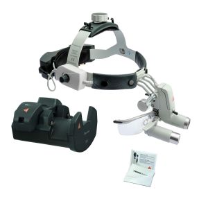 HEINE ML4 LED UNPLUGGED voorhoofdlamp met HRP binoculaire loep 6x op 340 mm werkafstand met S-GUARD spatbescherming