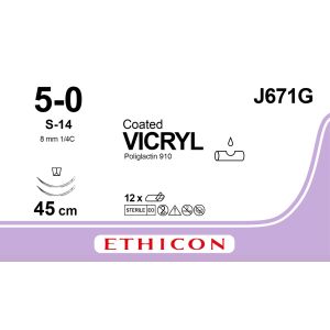 Vicryl violet gecoat 5-0, S-14 naald, J671G, 12 stuks