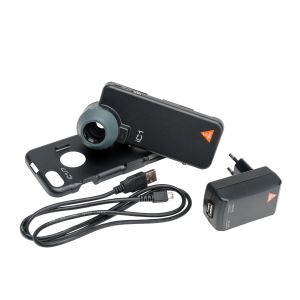 HEINE iC1 digitale dermatoscoop set met contactplaat met schaalverdeling, smartphone-case iC1/7 voor Apple iPhone 7, 8 en SE (2e generatie), USB-kabel en medisch goedgekeurde voeding
