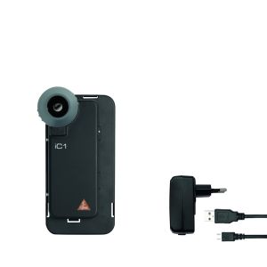 HEINE iC1 digitale dermatoscoop set met contactplaat met schaalverdeling, smartphone-case iC1/12 Pro voor Apple iPhone 12 Pro, USB-kabel en medisch goedgekeurde voeding