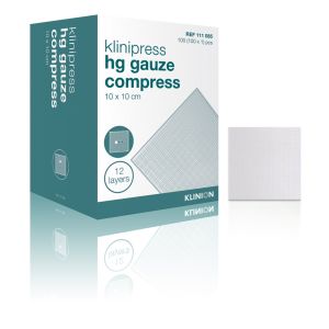 Klinion hydrofiel gaaskompres 10 x 10 cm 12-laags steriel, 25 stuks