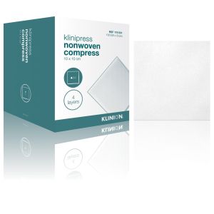 Klinion non-woven gaaskompres 10 x 10 cm 4-laags steriel, 100 stuks (50 x 2 verpakt)