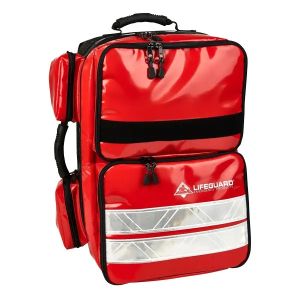 Lifebox Backpack noodrugzak, zwart/rood, leeg, nieuw model, incl. 7 lege retainers