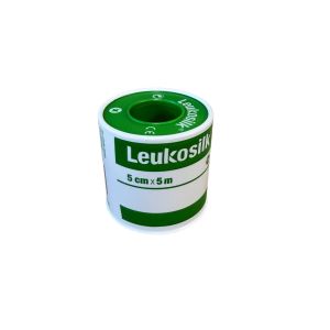 Leukosilk hechtpleister op spoel, 5 cm x 5 m, per stuk