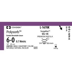 Polysorb ongekleurd 6-0, SS-14, L-1670-K, 12 stuks