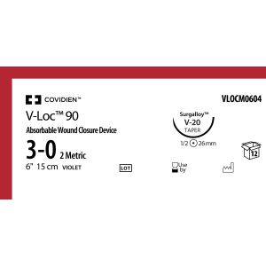V-Loc 90 absorbable violet 3-0, V-20, VLOCM0604, 12 stuks