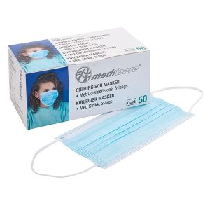 MediWare chirurgisch mondmasker Type IIR, 3-laags, blauw/wit (met oorelastieken), 50 stuks