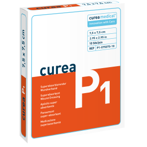 Curea P1 superabsorberend wondverband 7,5 x 7,5 cm steriel, 10 stuks