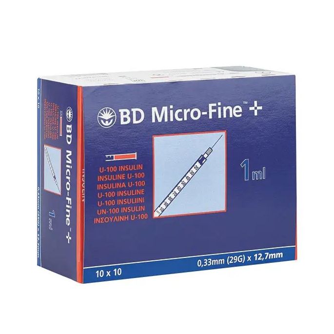 BD Micro-Fine U-100 insulinespuit 0,5 ml + 29G 0,33 x 12,7 mm naald, 100 stuks