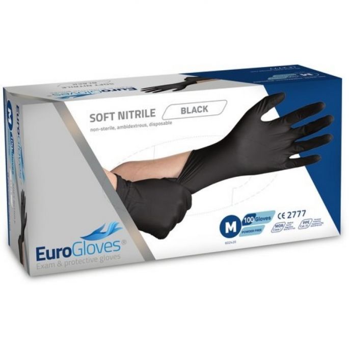 Eurogloves soft nitrile Small zwart, 100 stuks
