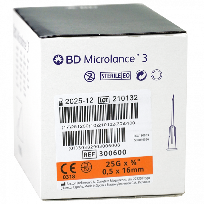 BD Microlance 3 Oranje 25G, 0,5 x 16 mm, 100 stuks