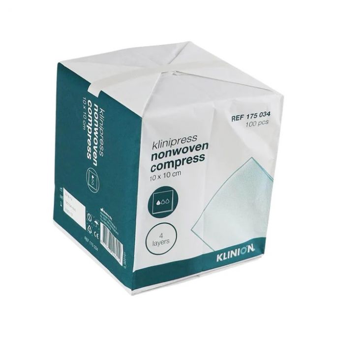 Klinion Klinipress Gaaskompres non woven 4-laags 10 x 10 cm, 100 stuks