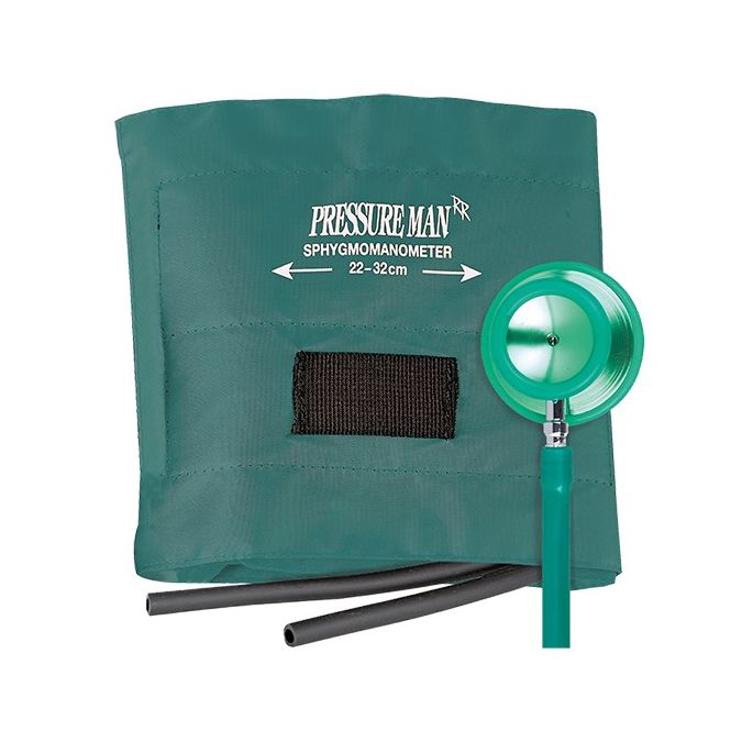 Pressure Man II Chrome-Line bloeddrukmeterset met groene klittenbandmanchet en stethoscoop