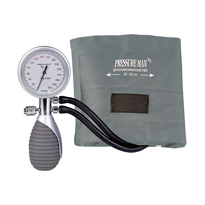 Pressure Man II Chrome-Line bloeddrukmeter met grijze klittenbandmanchet