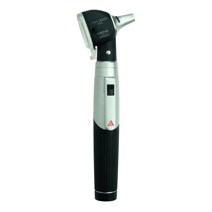 Heine mini 3000 F.O. otoscoopset, 10 AllSpec wegwerp tips 4 mm Ø, batterijhandvat met batterijen 2.5V XHL