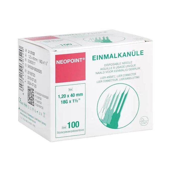 Neopoint injectienaalden roze 18G, 1,2 x 40 mm, 100 stuks