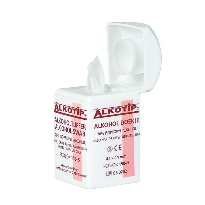 Alkotip alcoholdoekjes 44 x 44 mm in dispenser, 150 + 5 stuks